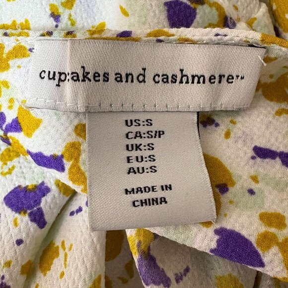 Cupcakes & Cashmere Blouse Splatter Print Gathered sleeve Size Small - Picture 6 of 8